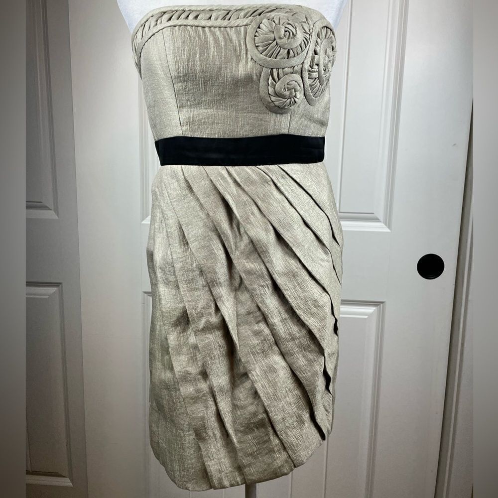 Gold strapless evening gown